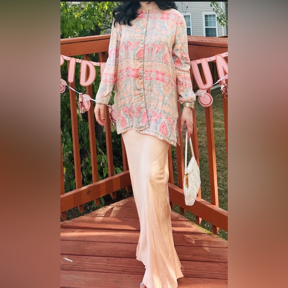 Vintage Talbots 100% Silk Paisley Blouse & Slip Maxi Skirt Two-Piece Set. Size S